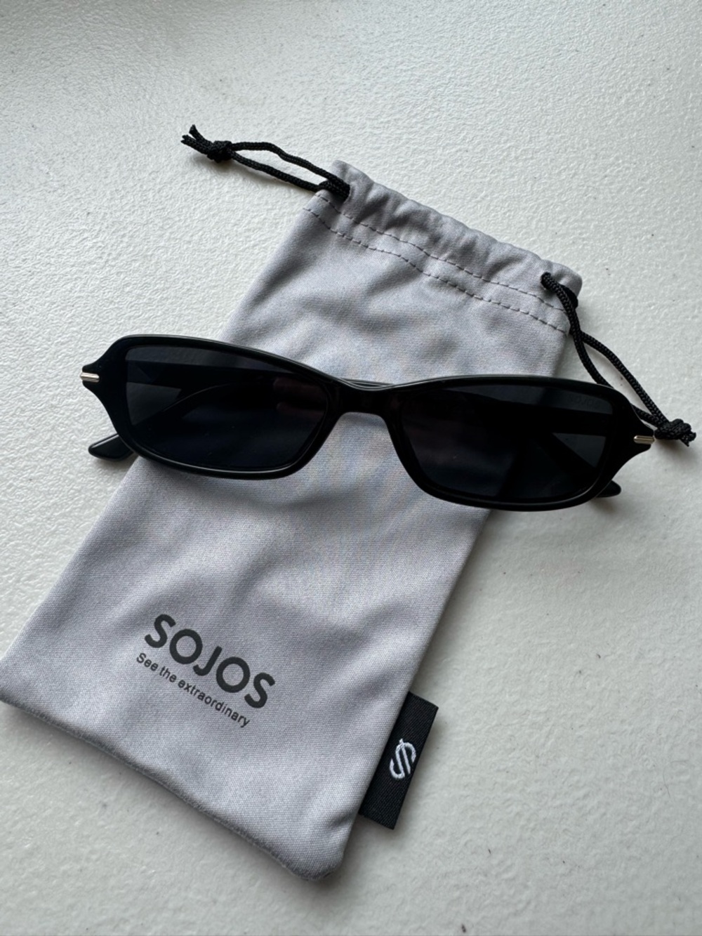 SOJOS Retro-Inspired Polarized Slim Rectangular Black Sunglasses